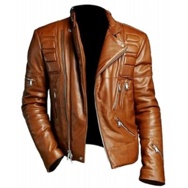 Men tan leather jacket by TF Role Fashion